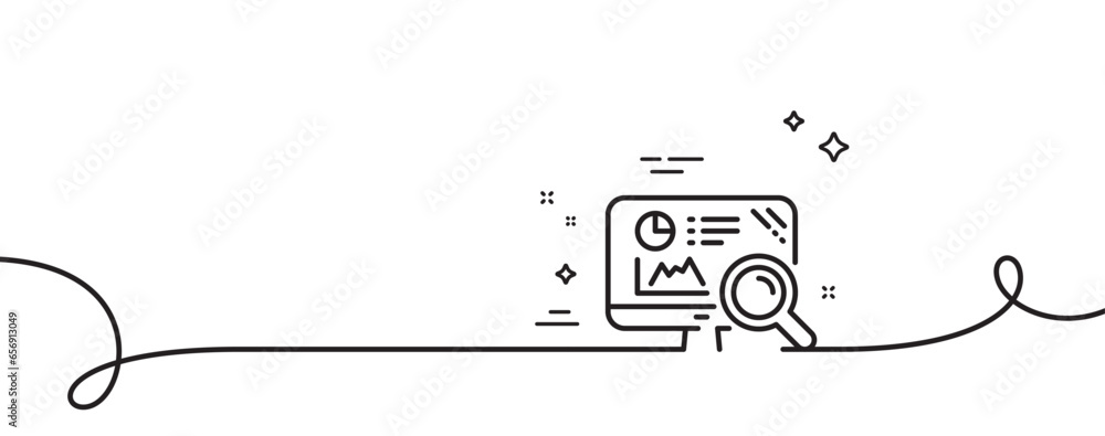 Poster seo statistics line icon. continuous one line with curl. search engine sign. analytics chart symbol.
