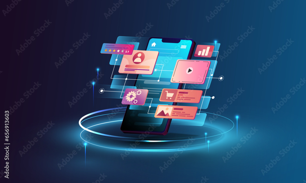 Poster abstract background image, technology concept of smartphone, web surfing on mobile network