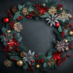 christmas wreath border Decorative christmas composition with copy space ai generated