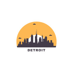 Detroit US Michigan cityscape skyline city panorama vector flat modern logo icon. USA, state of America emblem idea with landmarks and building silhouettes. Isolated graphic