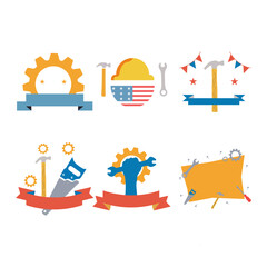 Happy Labor Day Element. May 1. Vector Illustration Set.