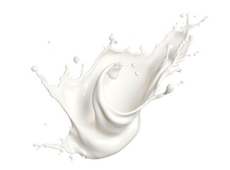 White milk wave splash with splatters and drops. Isolated on a transparent background.
