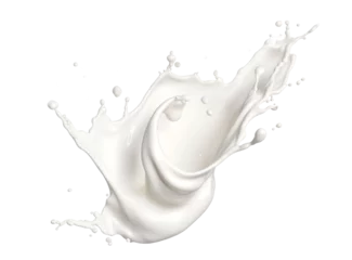 Fotobehang White milk wave splash with splatters and drops. Isolated on a transparent background. © lanters_fla
