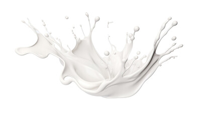 White milk wave splash with splatters and drops. Isolated on a transparent background. - obrazy, fototapety, plakaty
