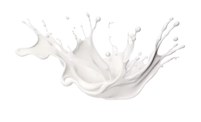 Fototapeten White milk wave splash with splatters and drops. Isolated on a transparent background. © lanters_fla