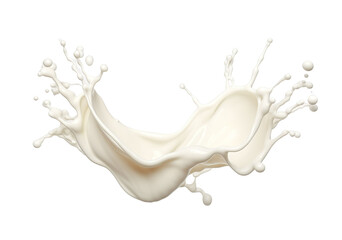 White milk wave splash with splatters and drops. Isolated on a transparent background.