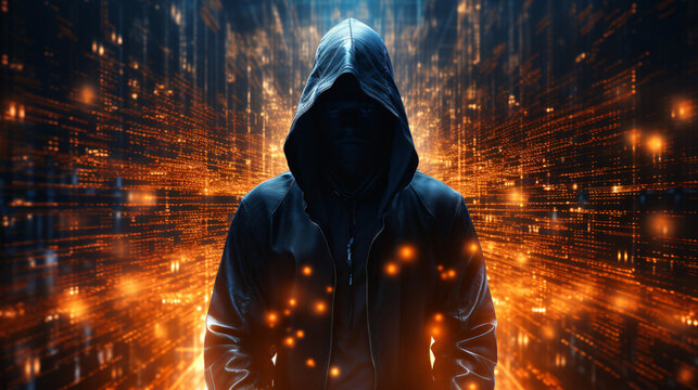 A hacker wearing a hoddie to hide his identity