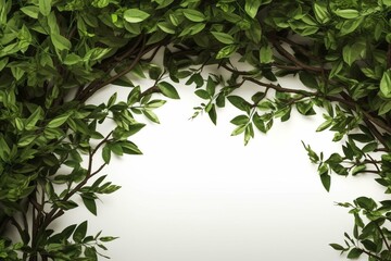 3D-rendered large tree branches with foliage leaves forming a border. Generative AI