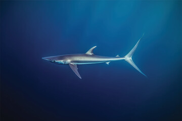 Thresher shark in the deep blue ocean.