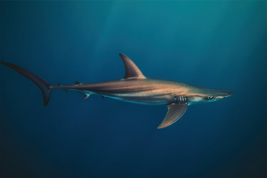 Thresher shark in the deep blue ocean.