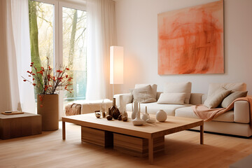 Fototapeta na wymiar Modern interior design of a living room in an apartment, house, office, simplicity modern interior details 