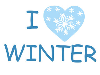 Inscription I love winter. Winter logo and emblem for invitation, greeting card, t-shirt, prints and posters. Hand drawn winter inspiration phrase. Vector illustration