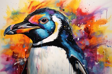Colorful penguin painting. Generative AI