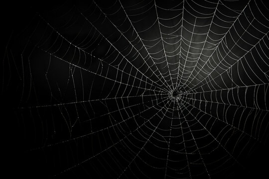 Happy halloween flat lay mockup with spiders, decoration and spider web on black background.