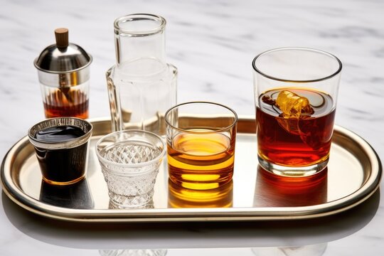 manhattan cocktail ingredients: mixed whiskey, sweet vermouth, and bitters