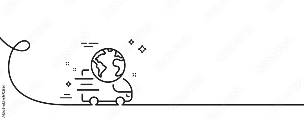 Poster global business line icon. continuous one line with curl. delivery service sign. internet marketing 