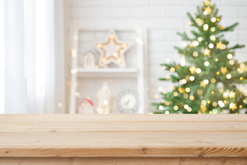 Christmas holiday background with table for gift or product display