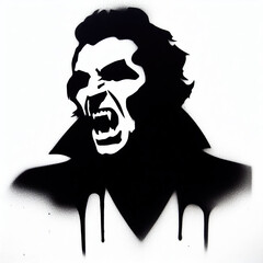 vampire graffiti stencil-art sprayed in black over white, generative ai