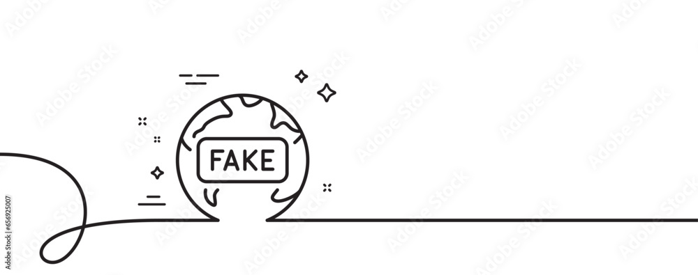 Poster fake news line icon. continuous one line with curl. internet propaganda sign. wrong truth symbol. fa