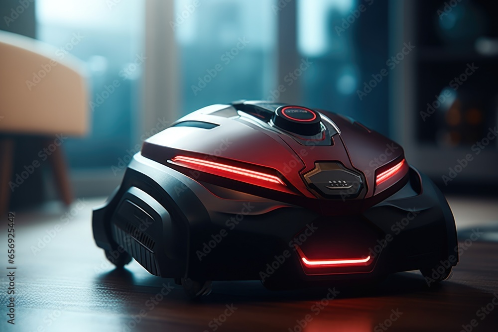Poster a picture of a futuristic car with a striking red tail light. this image can be used to depict advan