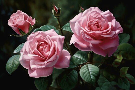 Realistic rose flowers painting. Generative AI
