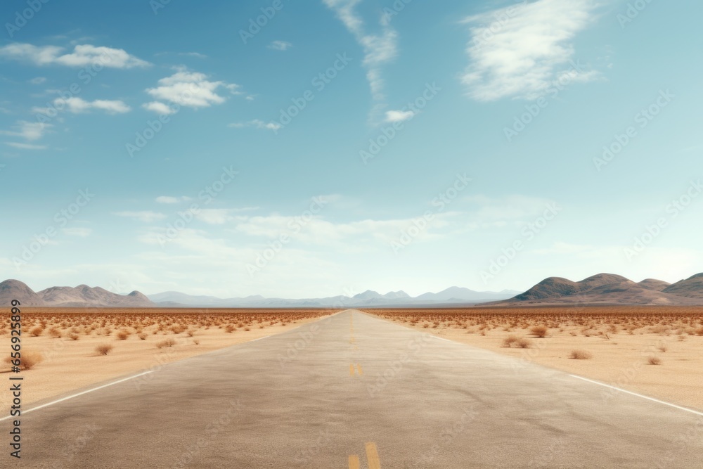 Canvas Prints An image of an empty road stretching through the vast desert landscape. Perfect for travel and adventure themes.