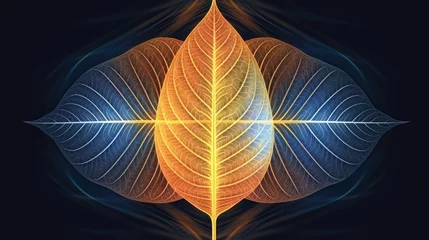 Fotobehang Holographic leaf. Generative By AI © Wayu