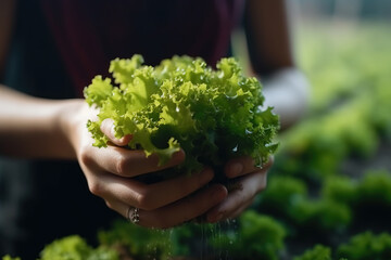 Naklejka na ściany i meble Farmer's hands holding lettuce plants