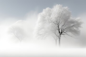 A background image capturing snow-covered trees swaying in the wind, creating a wintry scene that can be used to enhance the ambiance of various creative projects. Photorealistic illustration
