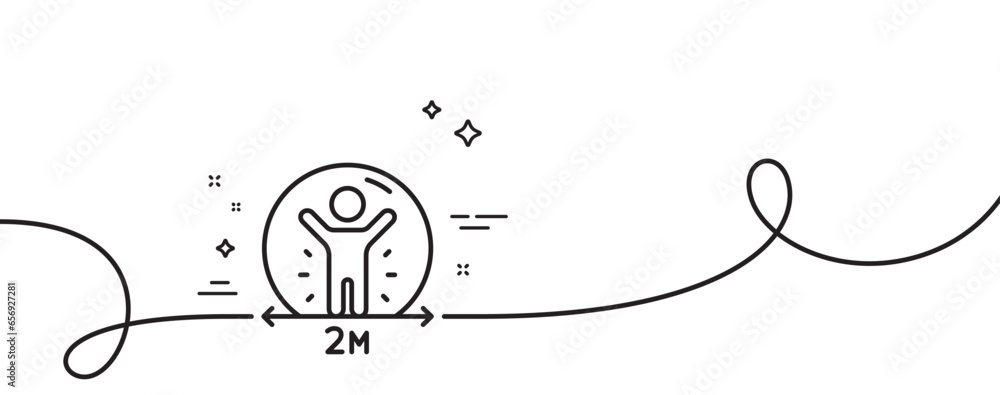 Poster social distance line icon. continuous one line with curl. people isolation sign. prevention rules sy