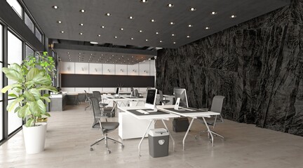 modern office interior with rock feature