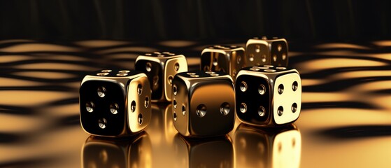 D Element Of Black And Gold Dice Luxurious Casino Aesthetic - obrazy, fototapety, plakaty