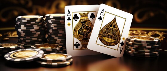 3D Render Of Gold And Black Casino Cards, Poker, Blackjack, And Baccarat - obrazy, fototapety, plakaty