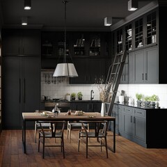 modern dark kitchen interior.