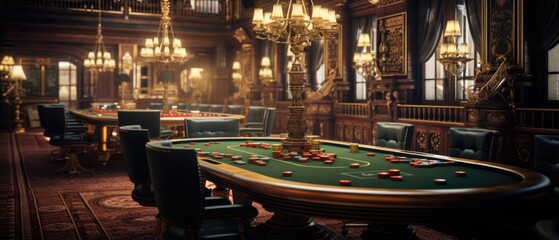 Closeup Of Lavish Casino Tables In An Empty Room