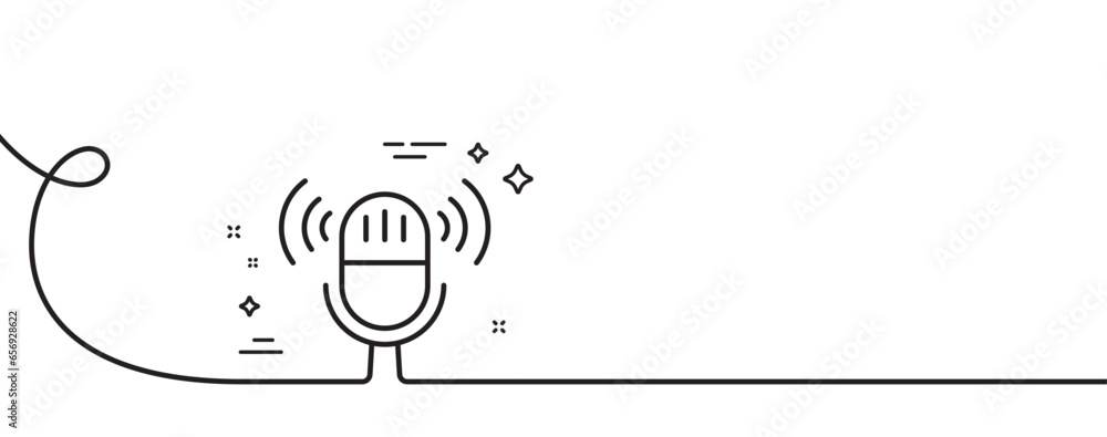 Poster microphone line icon. continuous one line with curl. music mic sign. musical device symbol. micropho