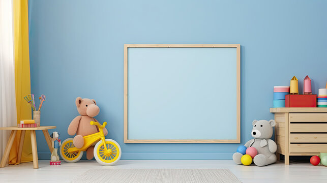 Mockup poster frame in child's room, 3d render