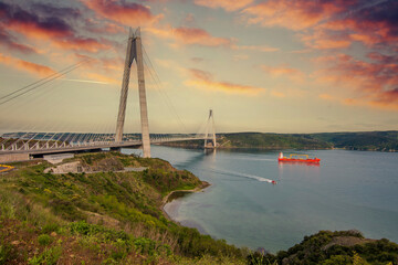 Yavuz Sultan Selim Bridge over Istanbul Bosphorus sunset view in Turkey