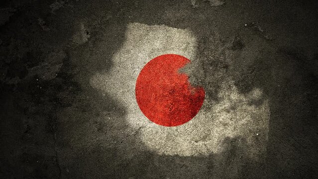 Japan flag appears on a grunge old wall 4K video.