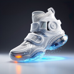 Fancy futuristic sneakers athletic shoes footwear. Generated AI illustration image. Future fashion concept