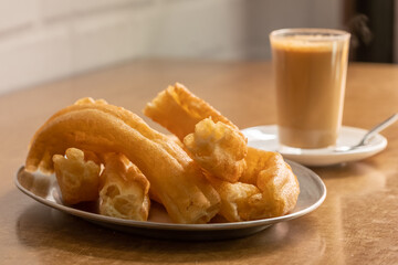 Plate of fresh Churros at a traditional churreria cafe on Tenerife, Spain
