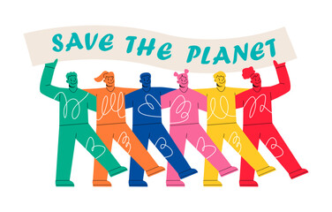 Ecology protest, ecological movement. Environmental activism concept. Colorful vector illustration