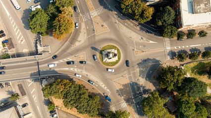 Piacenza, Italy. Piazzale Milano - City square. Historical city center. Summer day, Aerial View