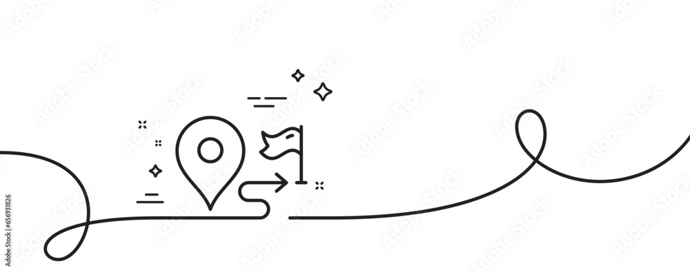 Poster journey line icon. continuous one line with curl. road path sign. route map distance symbol. journey