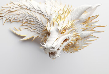 白と金色の３Dアート、白龍の立体的な壁紙風バナー背景。生成AI