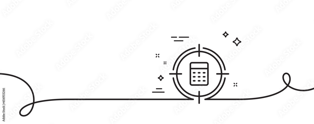 Poster calculator in target line icon. continuous one line with curl. accounting or audit sign. calculate f
