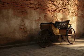 Fototapeta na wymiar Classic rickshaw against an ancient wall, digitally rendered. Generative AI