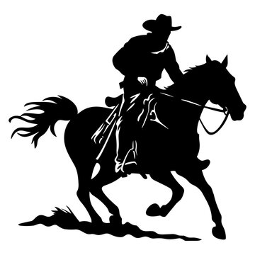 recommend clip art: Cowboy riding horse and wearing hat, isolated on transparent background, Ai Generated.