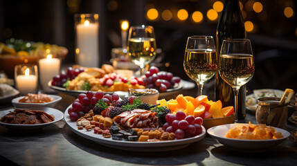 Beautiful picture illustration of a Christmas table with delicacies