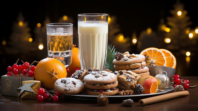 Beautiful picture illustration of a Christmas table with dessert
